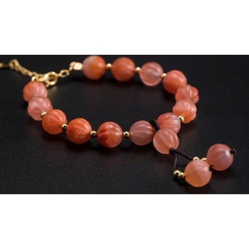VLA 925 Sterling Silver Chinese Style Handmade South Red Agate Bracelet Womens Pumpkin Beads Bracelet Fashion Jewelry