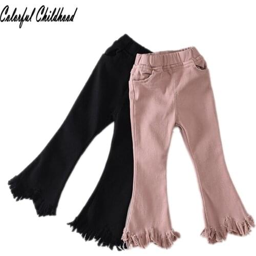 Girls Pants 2017 Casual elastic Soft leggings Straight Slim Cotton Trousers Casual Childrens Girls Clothes tassel flare Pants