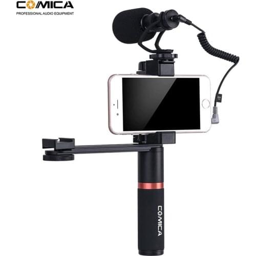 Comica Smartphone Video Kit CVM-VM10-K4 Filmmaker Handle Grip with Mini Video Microphone Rig for iPhone Samsung Huawei Phone