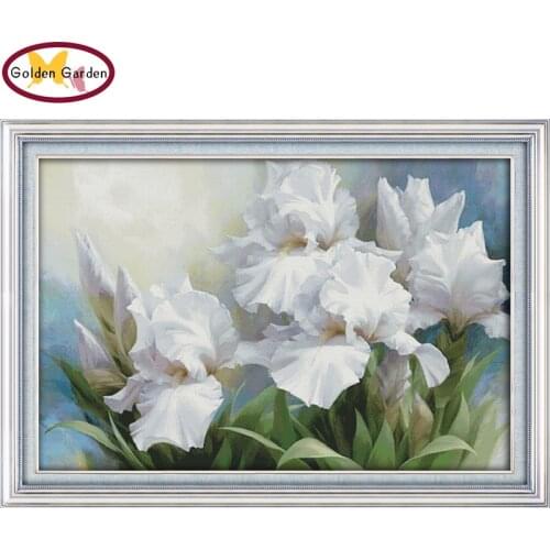 GG Iris Flower Joy Sunday Cross Stitch Wedding Kits Printed Fabric Needlepoint Craft Cross Stitch Patterns for Home Decoration