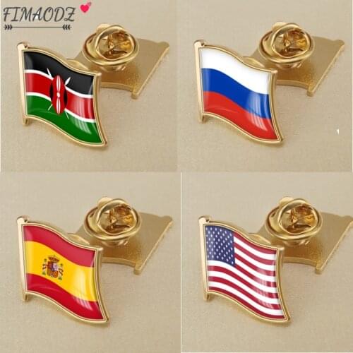 FIMAODZ Spain Flag Lapel Pins France Germany American Russian USA Flag Exquisite Brooch Clothes Badge Accessories