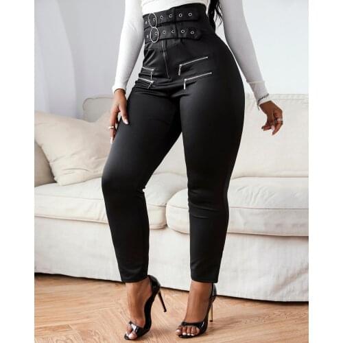 Leggings Women High Waist 2020 Spring Autumn Casual Eyelet O Ring Zipper Design High Waist Pants Sexy Streetwear Elegant