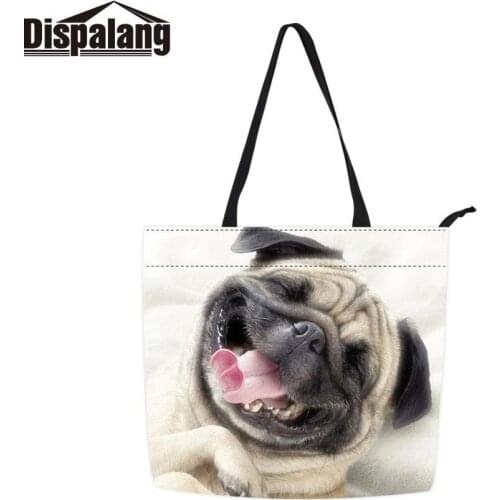 Dispalang Customized Dog and Animal Quality Printing on Big Totes Pretty Fold Over Shopping Bags for Lady Women Messenger Bag