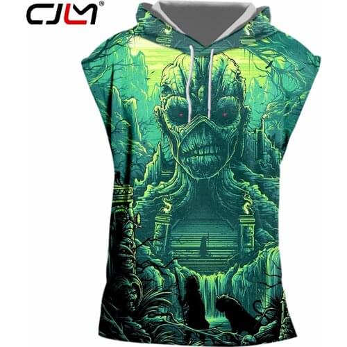 CJLM Mens Hooded Tank Top 2018 Summer Man Print Horrible Skull Sleeveless Hoodies Hip Hop Crewneck Undershirts With Cap Jerseys