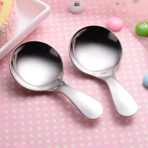 Cute 304 small spoon creative dessert ice cream spoon rice round stainless steel tableware kids