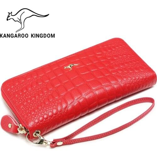 KANGAROO KINGDOM fashion famous brand women wallets genuine leather long zipper clutch purse card holder wallet