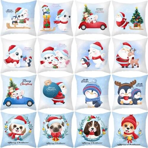 Cartoon Watercolor Christmas Cute Christmas Pet Polyester Pillowcase for Sofa Car Home Decoration Accessories