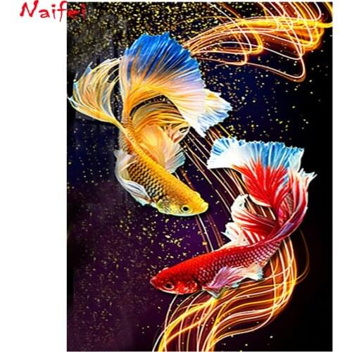 Colorful Rich Fish 5D DIY Diamond Painting Full Round square Fish Art Kit Diamond Embroidery Mosaic Animal Decorations Home
