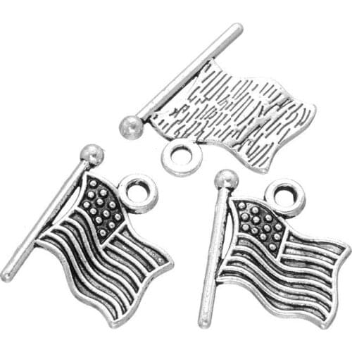 Newest Style 50 PCS/Lot 19mm*16mm jewelry handmade antique silver plated small american flag charms for jewelry making