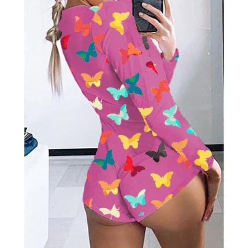 New Arrivals Designer Sleepwear Butterfly Printing Onesies Plus Size Adult Nightwear Oneise Pajamas For Women
