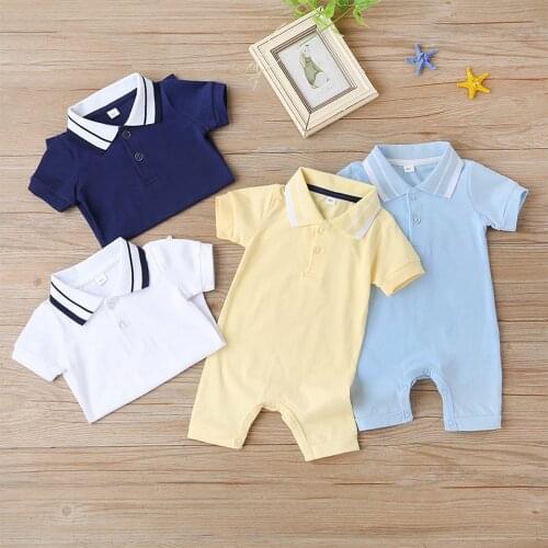 Newborn Baby Boys Romper Summer Clothes Cotton Linen Short Sleeve Infant Turn-down Collar Romper Fashion Solid Clothing 0-9M D30