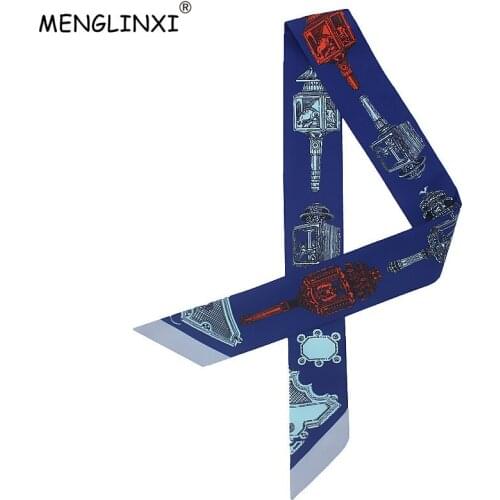 2021 New Paris Breviscapus Print Small Silk Scarf Women Fashion Head Scarf Luxury Brand Small Long Scarves For Bags Ribbons