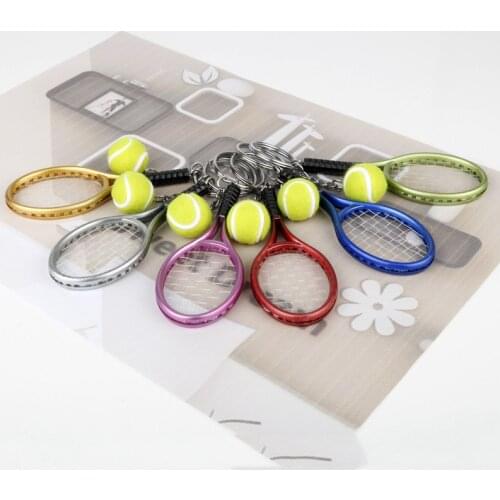 Racket Pendant Keychain Keyrings Mini Tennis Ball Shape Keyring Sports Equiment Theme Key Chain Souvenir Cute Car Key Rings