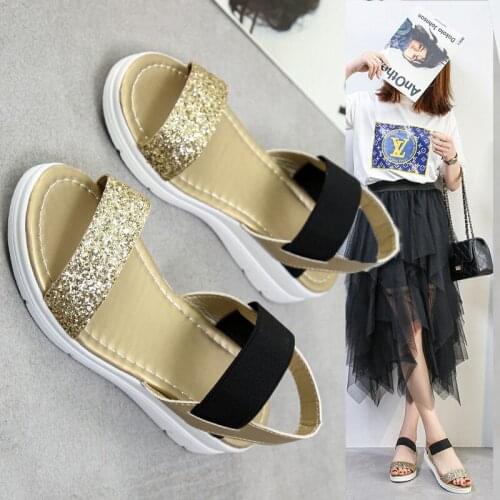 Plus Size 42 Women Gold Sandals Summer Shoes Peep-toe Slip on Flat Sandals for Woman Roman Style Sandalias Ladies Flip Flops