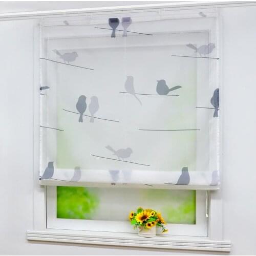 Roman Curtain Bird Printed Windows Sheer Tulle Magic Drapes Shade Voile Drapery Valance for Kitchen Home Decoration