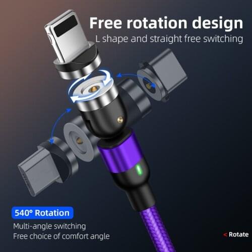 SUNPHG Private mode 540 degree rotation Magnetic Cable Micro usb Charging Wire LED USB C Type C Cable for ios type c micro