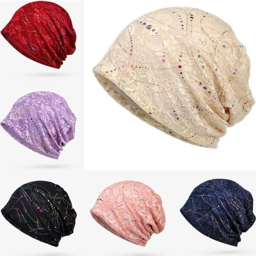 Thin Lace Beanie Turban Hat Pregnant Female Solid Color Jacquard Hat New Arrival Summer Women Caps Skullies