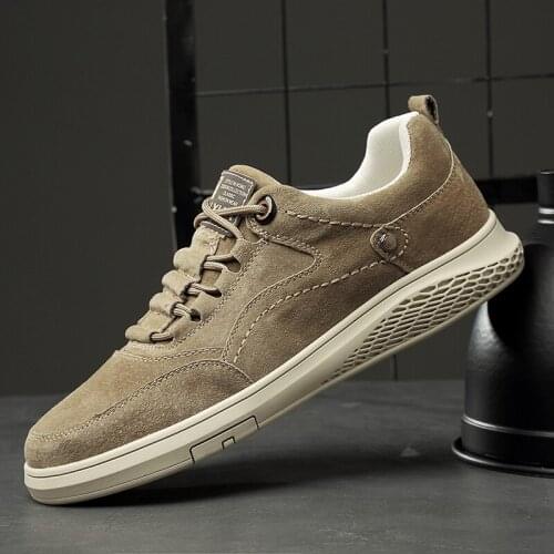 Mens Spring Autumn Casual Shoe Frosted Leather Round Head Lace Up Low Top Casual Shoe Retro Comfortable Flat Bottom Casual Shoe