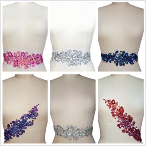 BRIGHT 10x36cm Crystal Beaded Sew-on Rhinestones Waist Decorative Designer Applique Patches DIY Sewing for Wedding Dress Clothes
