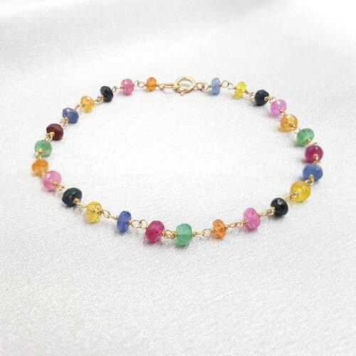 Lily Jewelry Rainbow Sapphire Ruby Emerald Shining Bracelet 925 sterling silver Gold Color Handmade Knitting