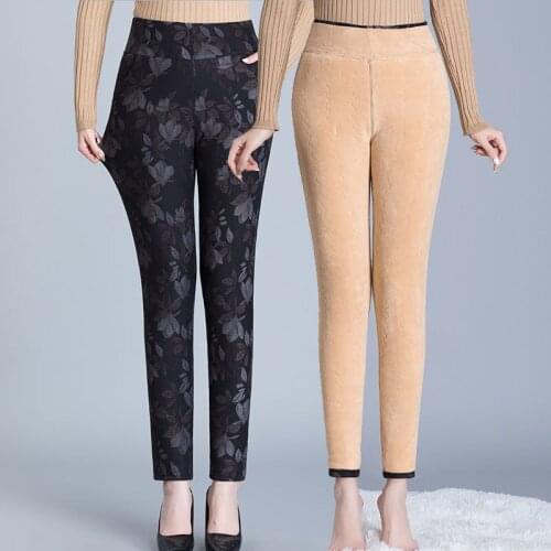 Large Size Trousers For Women Plus Velvet Slim Elegant Winter Warm Pencil Pants High Waist Stretch Thickening Leggings