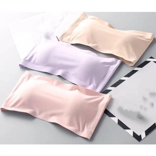 Womens One-Piece Seamless Top Invisible Bra Fashion Close Fitting Strapless One-Line Girth Three Row Buckle Bag Bra Underwear