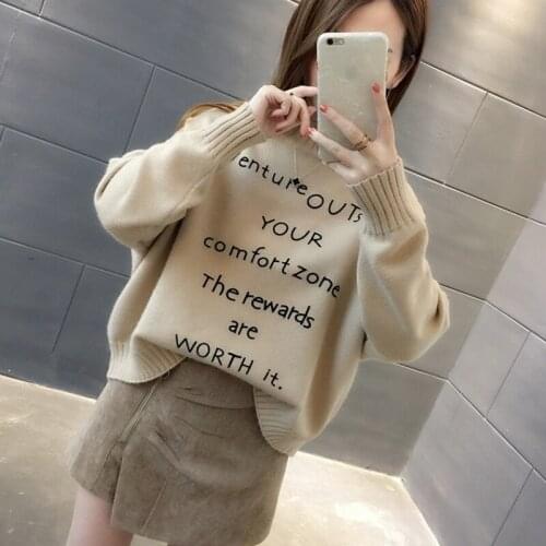 Autumn Winter Half High Collar Knit Tops Women Sweater 6 Color Long Sleeve Jumper Ladies Letter Print Knitted Pullovers Female