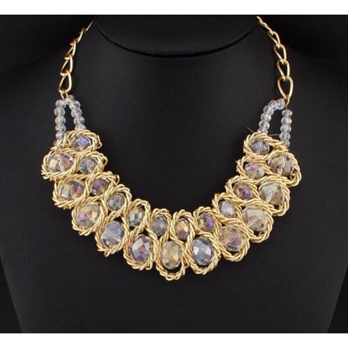 UKEN Handmade Weave Crystal Choker Necklaces For Women Gold Chain Beaded Pendant Necklaces Statement Jewerly 2019