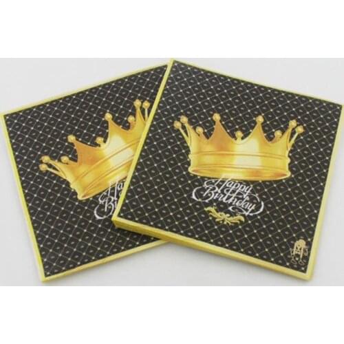 20 Pcs/pack New Gold Crown Paper Napkins Happy Birthday Printed Tissue Happy Birthday Party Decorations Home Decor Party Gift