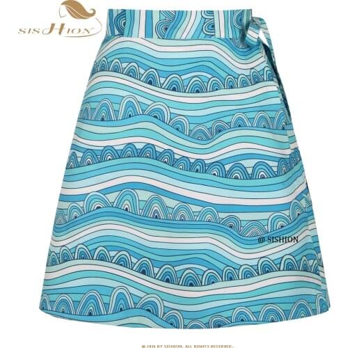 2021 Design Waves Printed Women Summer Skirt Plus Size y2k Tribal Skirts SS0015 Sexy Beach Holiday Blue Quick Wrap Skirt Faldas