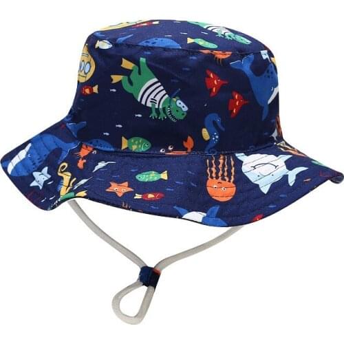 24 Designs New Children Cartoon Printed Crabs Rockets Fisherman Hat Spring Summer Cute Boys Girls Outdoor Sun Protection Animal