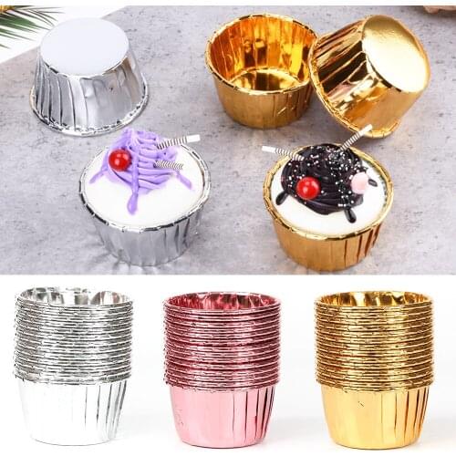 50PCS Cupcake Paper Cup Oilproof Baking Cup Tray Case Golden Muffin Cake Mold Wrapper Paper For Christmas Wedding Party Decor