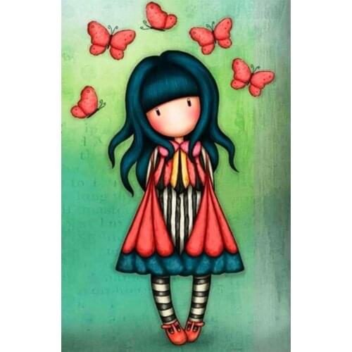 Diamond Painting Cartoon Girl with Butterfly DIY Full Square Round Diamond Embroidery Cross Stitch Gift Kits Home Decor