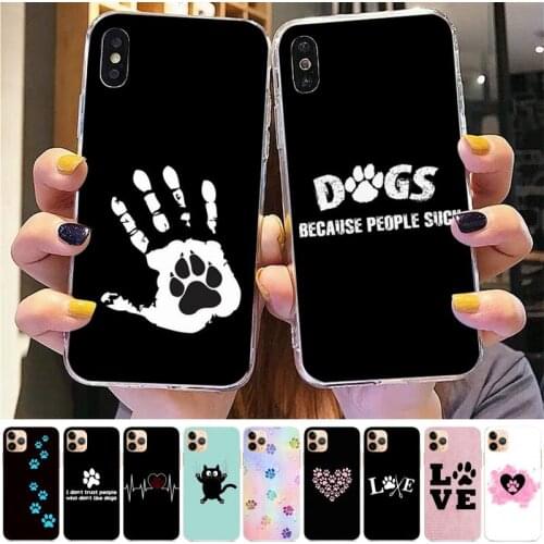 TOPLBPCS Cat Dog Paw Print Phone Case for iPhone 11 12 pro XS MAX 8 7 6 6S Plus X 5S SE 2020 XR case