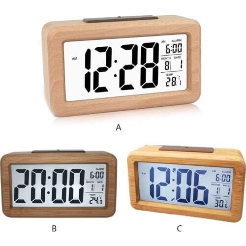 Wooden Digital Alarm Clock with Temperature, Date, Backlight，Snooze,Non Ticking U2JC