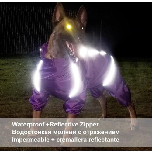 Pet dog raincoat waterproof clothes with waterproof reflective zipper and Pullover work clothes suitable for dogs