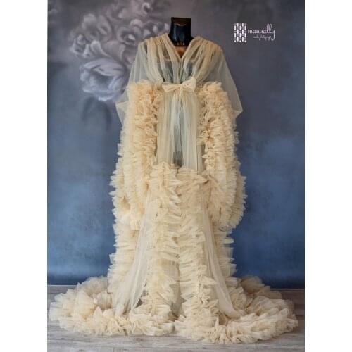 Tulle V Neck Maternity Dresses Custom Made Long Sleeve Floor Length Gown Pregant Women Elegant Party Nightgown