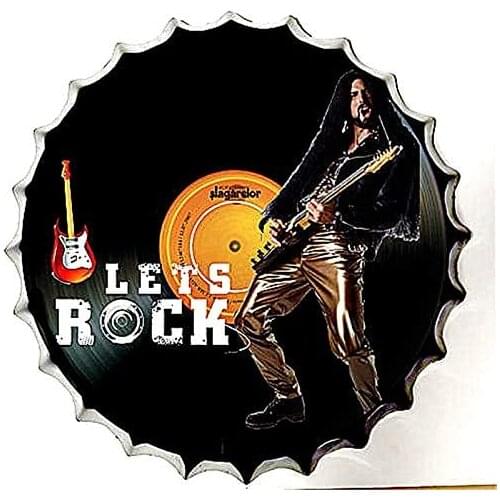 Royal Tin Sign Bottle Cap Metal Tin Sign Rock and Roll Music Guitar Diameter 13.8 inches, Round Metal Signs for Home