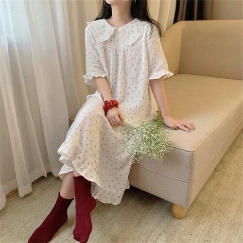 Summer Cotton ruffle Female Cherry Print Sleep Dress Loose Casual Cute Nightgown Short Sleeve Soft Home Clothes
