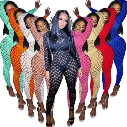 Summer New Womens Clothing Nightclub Sexy Eye Net Stretch Tights Jumpsuit