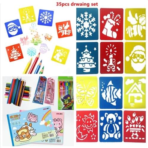 35pcs Stationery Ruler School Painting Supplies Drafting Tool Set Plastic DIY Graphic Template Drawing Learning Set Toy
