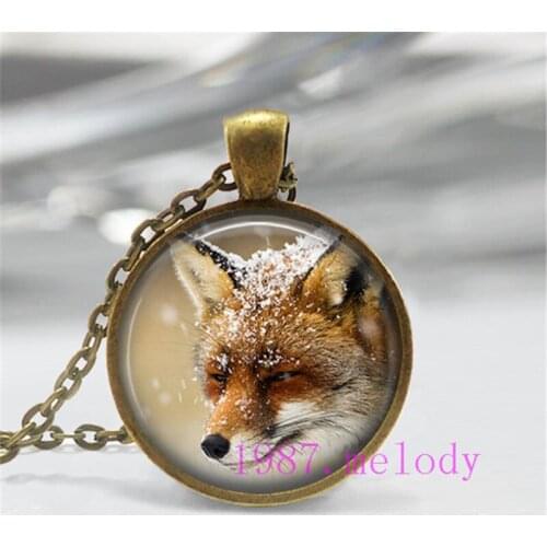 Cute Fox Animal Creative Vintage Photo Cabochon Glass Chain Necklace,Charm Women Pendants Fashion Jewelry Gifts