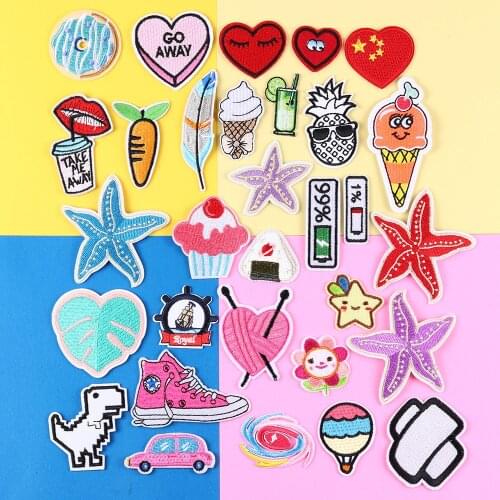 Cartoon Heart Love Starfish Patches Iron On Ship Sunflower Appliques 3D Diy Embroidered Pineapple Hot Air Balloon Clothes Patch
