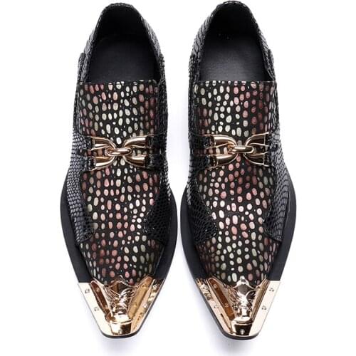 Chaussure Homme Mens Pointed Metal Toe Dress Shoes Genuine Leather Ltalian Shoes Men Leather Loafers Wedding Office Shoe For Man