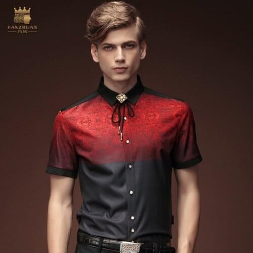 FANZHUAN Free Shipping New summer fashion personality male Mens short sleeved pointy collar slim long sleeved loose shirt 15328