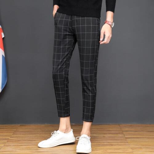 2020 Summer Men Vintage Plaid Suit Pants Formal Dress Pant Business Casual Slim Feet Pantalon Classic Pants Wedding Party L92