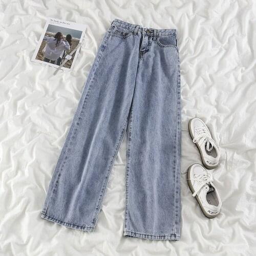 2021 New Womens Ninth Pants Spring Casual Streetwear High Waist Wide Leg Trouser Sense Of Design Vintage Washed Baggy Jeans