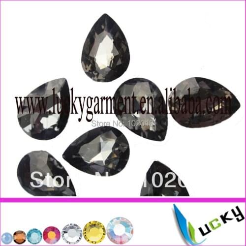 New! Free Shipping! Pear Shape Fancy Rhinestone 100pcs 13*18mm Black Diamond Color Pointback crystal strass