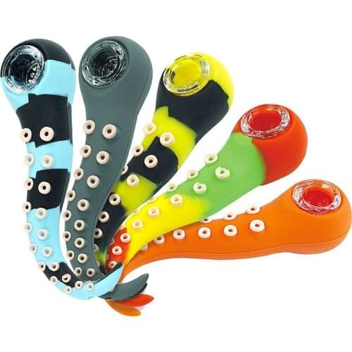 Novelty Silicone Smoke Pipe for Tobacco with Glass Bowl Squid Tentacles Design Cigarette Accessories Girls Gifts