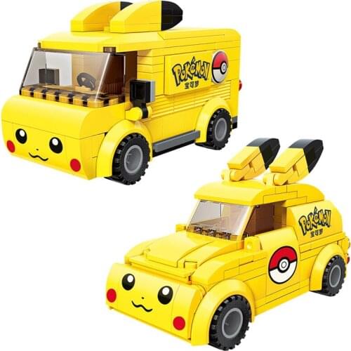 NEW Pokemon Cartoon Anime Pikachu Cute Car Bus Model Building Blocks Bricks Sets Classic Movie Dolls Kids Toys For Children Gift